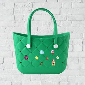Green Eva Bag Tote with Random Charms Beach Shopping Travel NWT Handbag